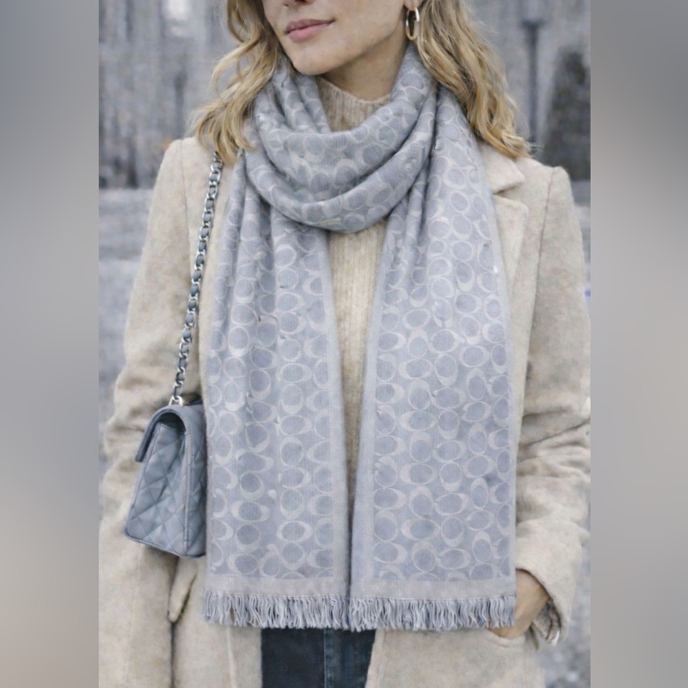 Coach Light Gray Patterned Scarf
